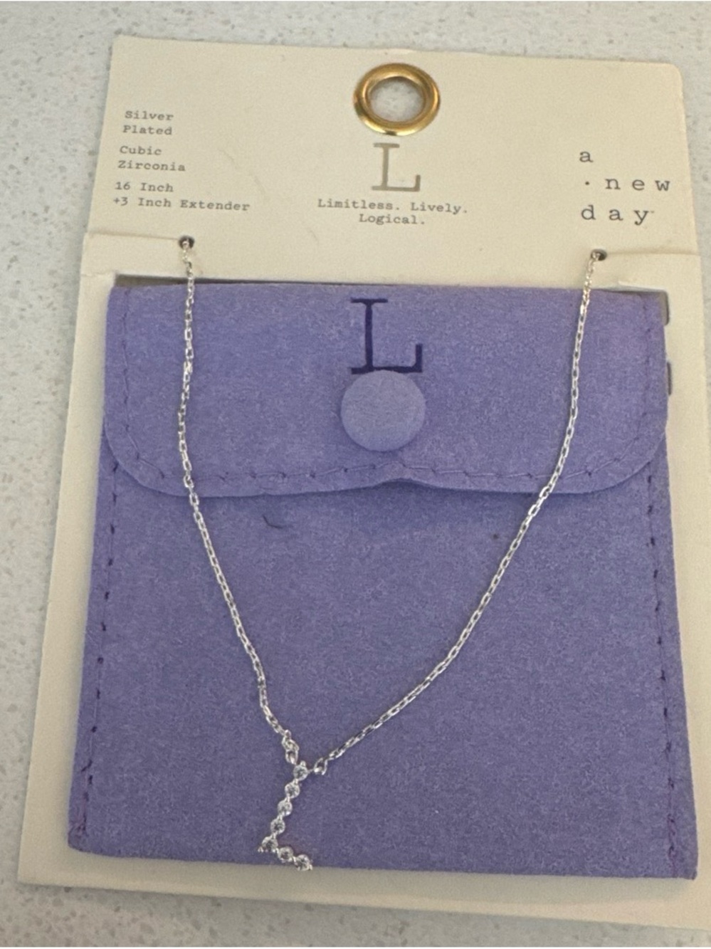 a new day Silver-Plated Chain Necklace with Cubic Zirconia - Purple Pouch